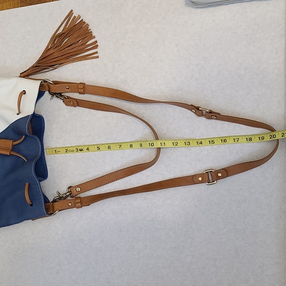 PIKOLINOS Blue and White Genuine Leather Shoulder Bucket Bag - Picture 16 of 16